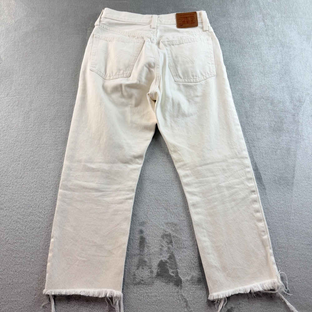 Levis Premium 501 Original Cropped White High Rise Raw Hem Jeans Women's W25 L32